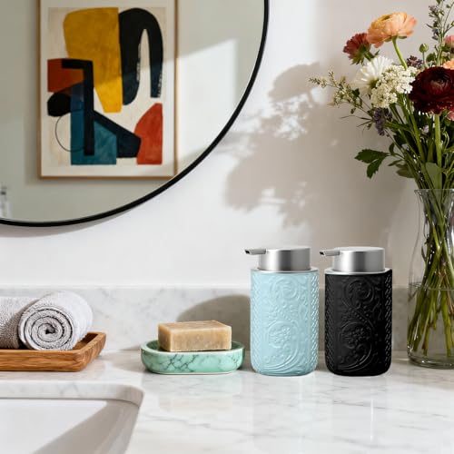12OZ 350ML Ceramic Foaming Soap Dispenser Empty Hand Soap Dispenser Refillable Lotion Containers with Pump (Z-black-ceramic / ~12oz)