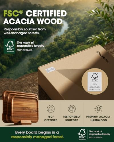 Acacia Wood Cutting Board Set of 3 with Stand