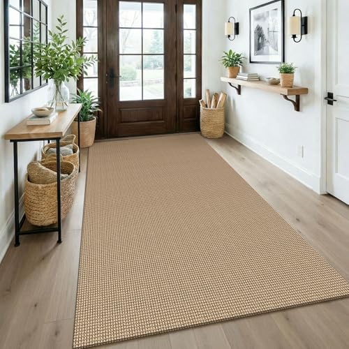 Washable Area Rug 4x6 ft Non Slip Rubber Backed Living Room Rugs Braided Woven Cotton Kitchen Rugs Indoor Entryway Rug Floor Carpet for Dining Living Room Bedroom (Orange Beige/Tan/Brown / 4' x 6' (Rectangular))