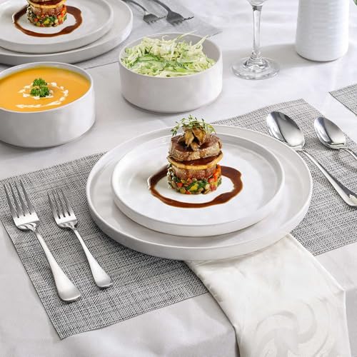 16 Pieces Dinnerware Sets with Pasta Bowls Set for 4 (16-Piece / Polar White)