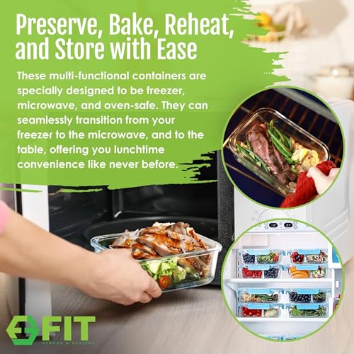 Glass Meal Prep Containers 1 & 2 & 3 Compartments (Blue (1,2,3 compartment - 3 pack, 35 oz))