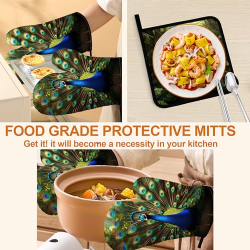 Peacock Pattern Oven Gloves and Hot Pads Set (Peacock)