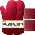 BPA Free Soft Silicone 4 Piece Oven Mitts & Trivets Set (Empire Red / 4-Piece Oven Mitts & Trivets Set)