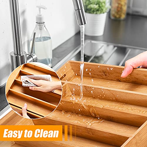 Silverware Organizer Kitchen Drawer Organizer Expandable Bamboo Utensil Holder Cutlery Tray for Kitchen Utensil and Flatware Bedroom Office (Nature / 7 Slots Expandable)