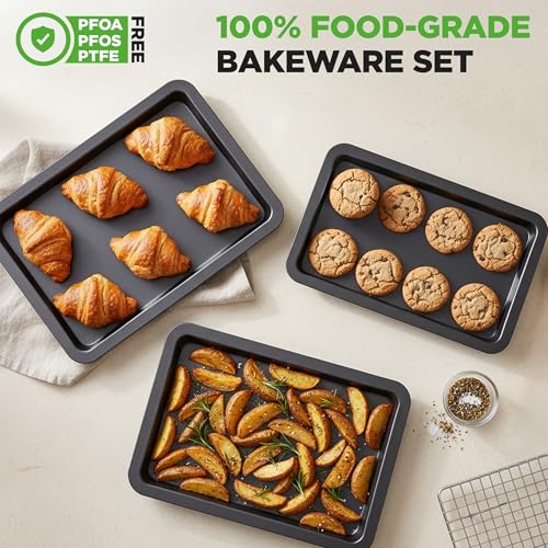 3 Piece Nonstick Baking Sheet Set (Gray / One Size)