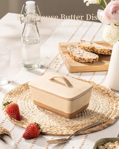 Ceramic Butter Dish with Lid for Countertop (Cheese color)