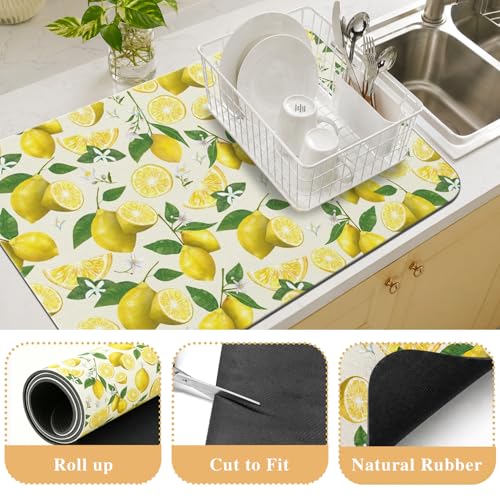 Kitchen Countertop Dish Drying Mat (Lemon-2 / 23" x 15")