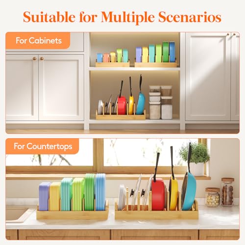 Bamboo Lid Organizers for Inside Cabinet with 7 Sections (Extra Large(15.6" x 8.1") / Natural)