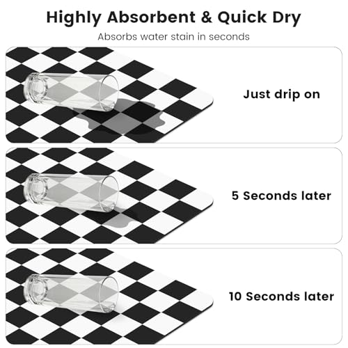 Checkered Dish Mat for Kitchen Coffee Station (Black / 16" x 24")