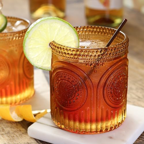 Vintage Amber Drinking Glasses Set of 6 by Kate Aspen (10 oz / Amber)