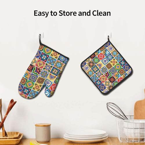 Mexican Talavera Tile Oven Mitts and Pot Holders Sets of 3 (Mexican)