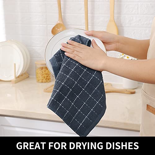 100% Cotton Terry Kitchen Dish Cloths (Navy+grey+black / 12 X 12 - 6 Pack)