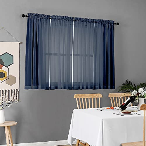 Voile Sheer Curtain Panels 45in Long 2 Pack (Navy Blue / 42"W x 45"L (Pack of 2))