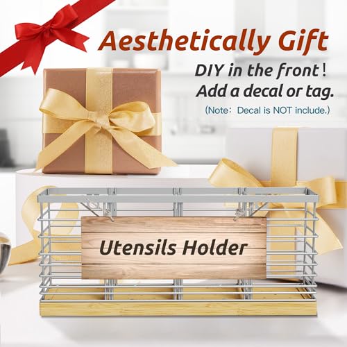 Extra Large Kitchen Utensil Holder Countertop with Removable Divider (Silvery)