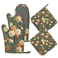 Vintage Rose Flower Oven Mitts and Pot Holders Set of 4 (Vintage Rose Flower)