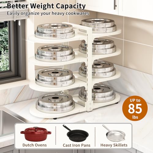 Adjustable Heavy Duty Pots and Pans Organizer Under Cabinet (White / Reinforced Heavy Duty)