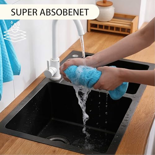 8 Pack 100% Cotton Kitchen Towels and Dishcloths Sets (Ocean Set / 16" x 25" - 8 Pack)