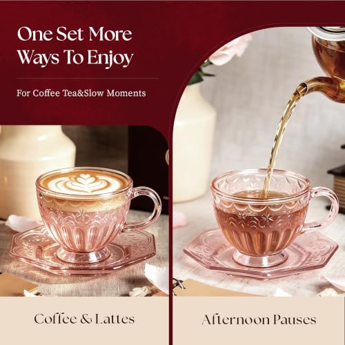 Vintage Glass Tea Cup and Saucer Set (Rose Mist)