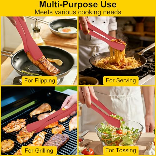 Silicone Kitchen Tongs for Cooking (Red)