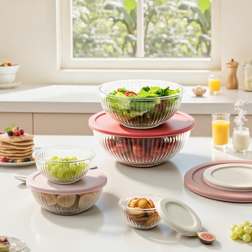 Glass Mixing Bowls with Lids Sets (Untinted / Large)