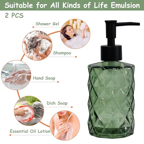 Green Glass Soap Dispenser with Black Plastic Pump (Light Green)