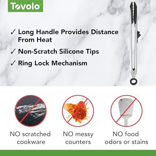 Tongs With Silicone Tips Easy Grip 13” Long Kitchen Tongs Stainless Steel Handle For Cooking BBQ (Black)