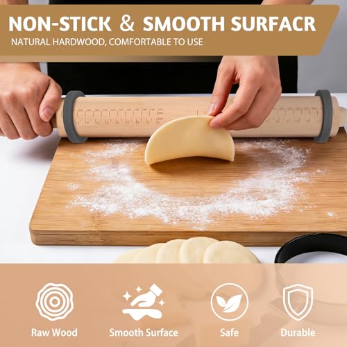 Long Adjustable Wood Rolling Pin (Gray / 21.1in Long)