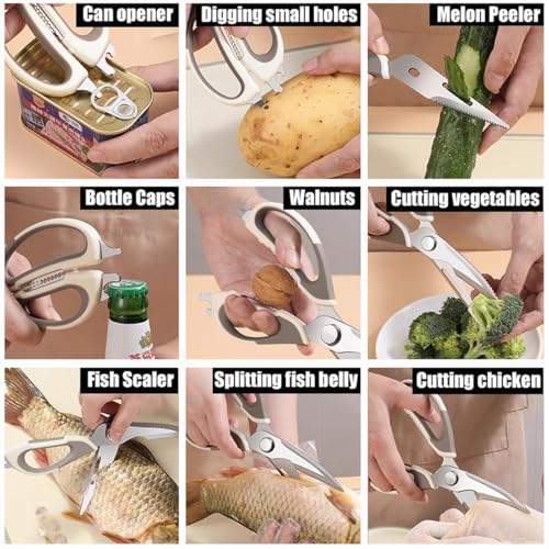 2 Pcs Heavy Duty Kitchen Shears for Food (White+blue)