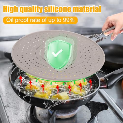 3 Pcs 12.6 Inch Silicone Splatter Screen for Frying Pan Grease Splatter Collapsible Guard Heat Resistant Multi Use for Baking and Cooking (Gray)