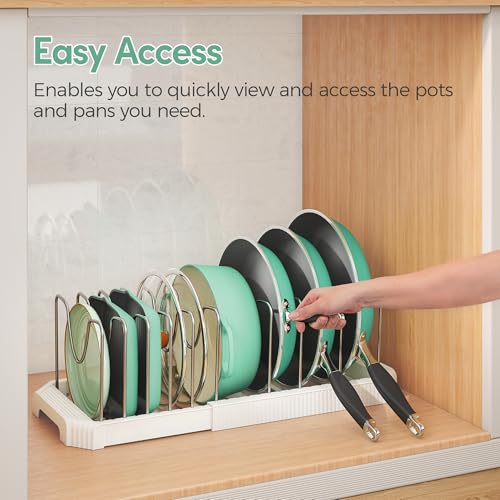 Expandable Pan Organizers Inside Cabinet with 10 Dividers White (White / 10 Adjustable Dividers)