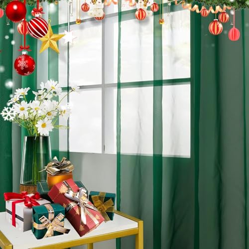 Solid Sheer Rod Pocket Curtain Voile Draperies 2 Panels White Beige Black Grey Coffee 42 Inch Width 72 Inch Long 1 Pair for Kitchen Bedroom Children Living Room Yard (Foliage Green / 42"W x 72"L (Pack of 2))
