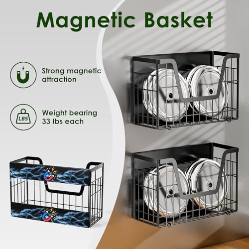 2 Pack Magnetic Shelf for Fridge (Black / 2)