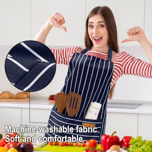 Adjustable Bib Apron with 2 Pockets Chef Cooking Kitchen Restaurant Aprons for Women Men (Blue Wide)