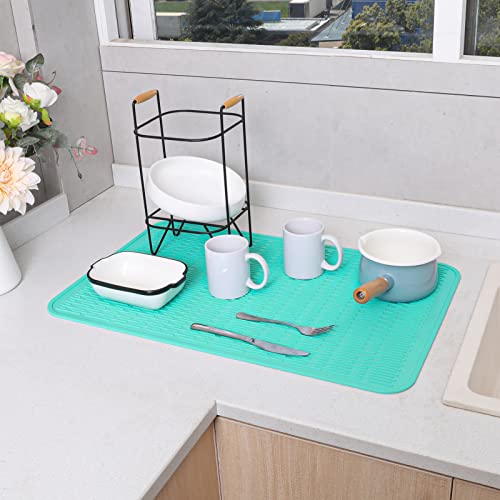 Silicone Dish Drying Mat for Multiple Usage (Mint / 28"L x 18"W)