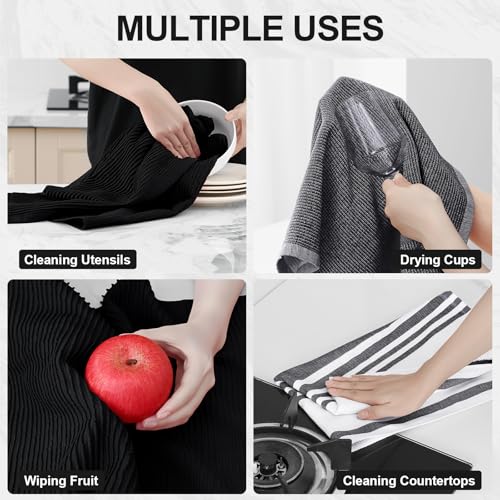 Cotton 380 GSM Premium Kitchen Towels (Black / 18" X 28" - 6 Pack)