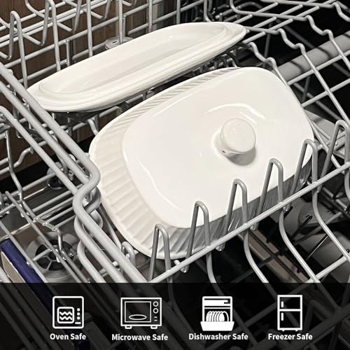 Hansense Porcelain Butter Dish with Lid for Countertop (Pure White)