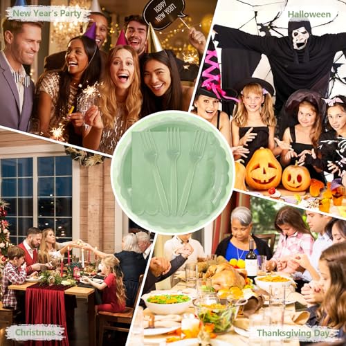 Sage Green Paper Plates and Napkins (Sage Green 75 Plates Set / 7-inch Set)