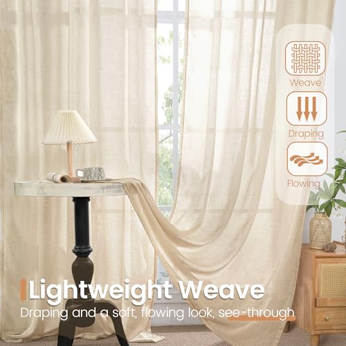 Natural Linen Curtains 54 Inch Length for Short Windows (Natural / 42"W x 54"L (Pack of 2))