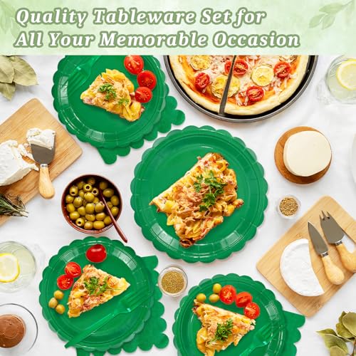 100 Pcs Green Plastic Plates (Green 100 Plate Set / 7 & 9-inch Set)