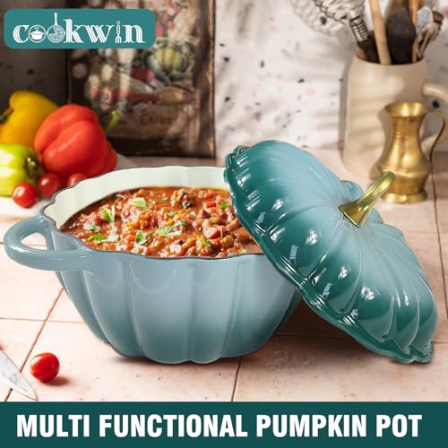 Pumpkin Enameled Cast Iron Dutch Oven with Lid (Cyan / 4.5QT)