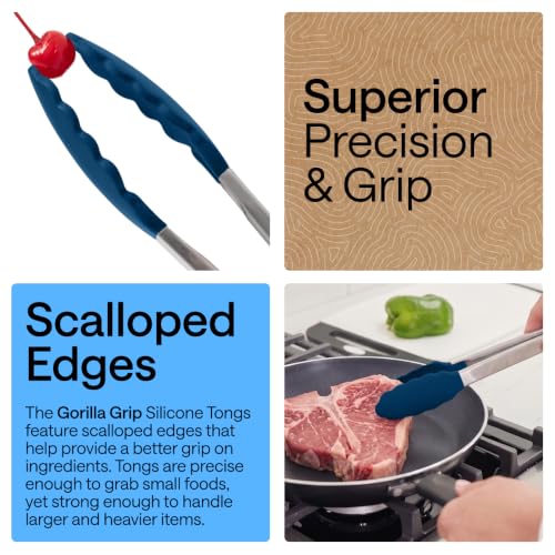 Stainless Steel Kitchen Tongs for Cooking (Blue / 7" + 9")