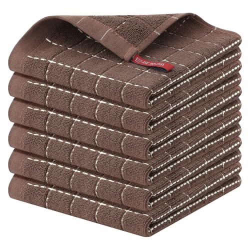 100% Cotton Terry Kitchen Dish Cloths (Brown / 12 X 12 - 6 Pack)