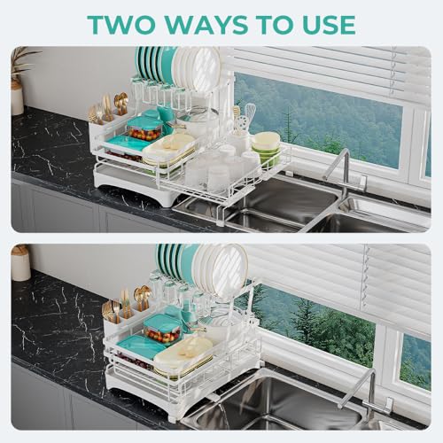 2 Tier Large Dish Drying Rack (White)
