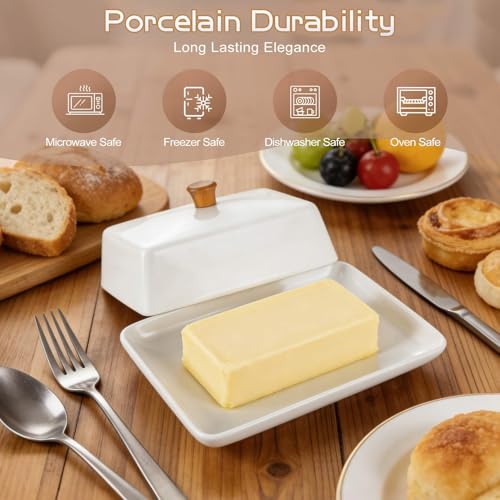 Ceramic White European Butter Dish with Lid for Countertop (White / 8 Inch)