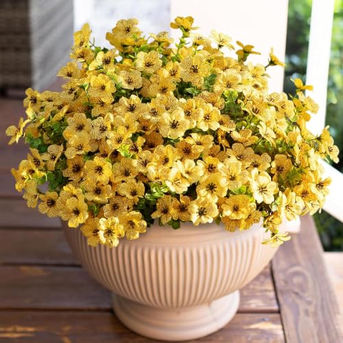 Artificial Fall Flowers Faux Mums for Outdoor Indoor Garden Home Decoration (Yellow)