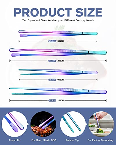 4 Pcs Fine Long Tweezer Tongs Professional Rainbow (Rainbow)