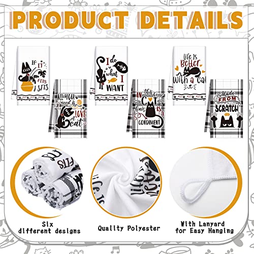 6 Pcs Black Cat Theme Kitchen Towels Funny Dish Towel (Black Cat)
