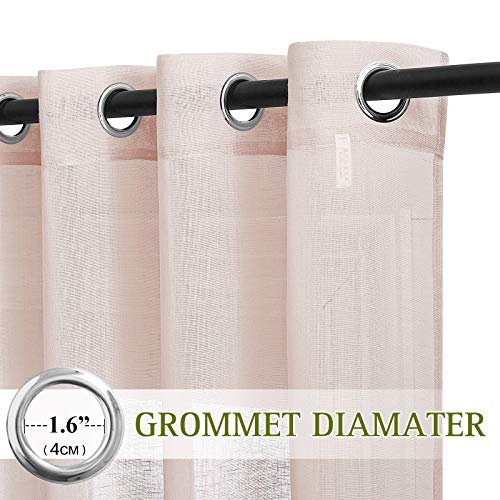 Linen Textured Semi Sheer Bedroom Curtains (52"W x 96"L (Pack of 2) / Dusty Blush)