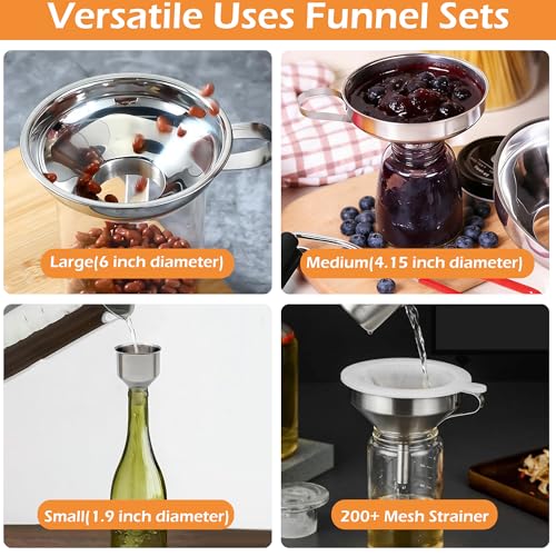 6 Pack Stainless Steel Canning Funnel for Filling Mason Jar with Mesh Strainer
