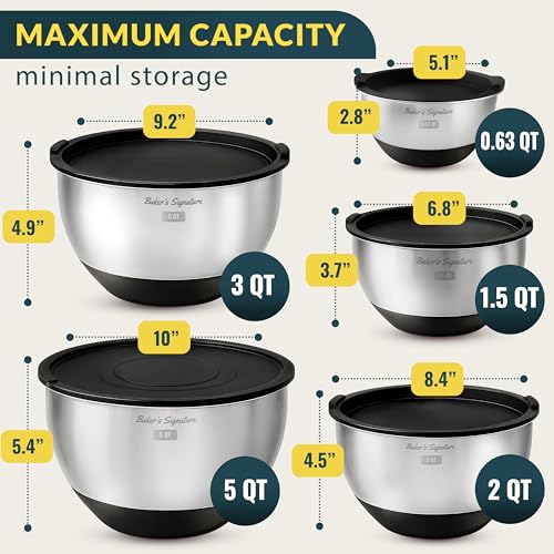 Stainless Steel Mixing Bowls with Lids Set of 5 (Black)